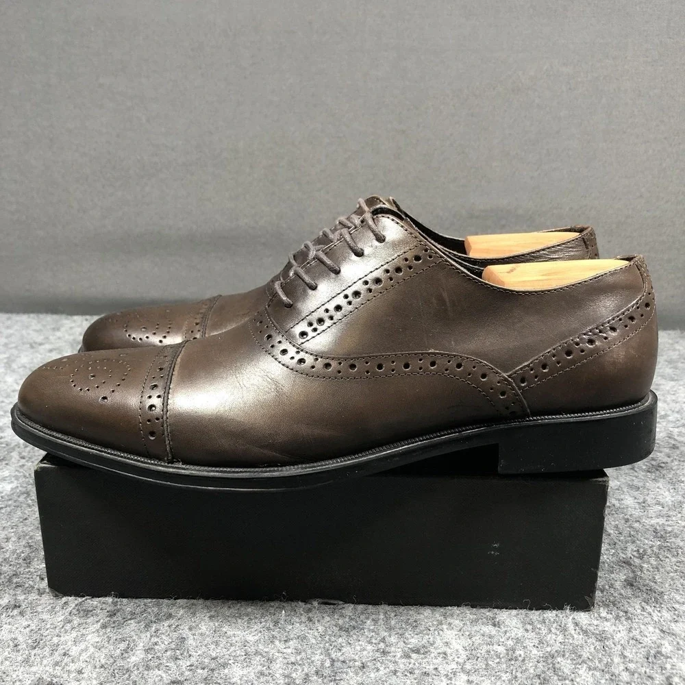 Kenneth Cole Reaction Shoes Mens Size 10.5 Brown Leather Cap Toe Oxford Dress